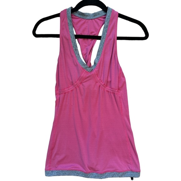LULULEMON Pink & Gray Personal Best Singlet Tank Twist Racer Back | Size: 6 - Picture 2 of 8